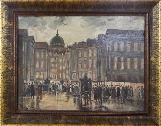 Franciscus Willem Helfferich (1871-1941) Queuing for the Opera 11.5 x 15.5in.